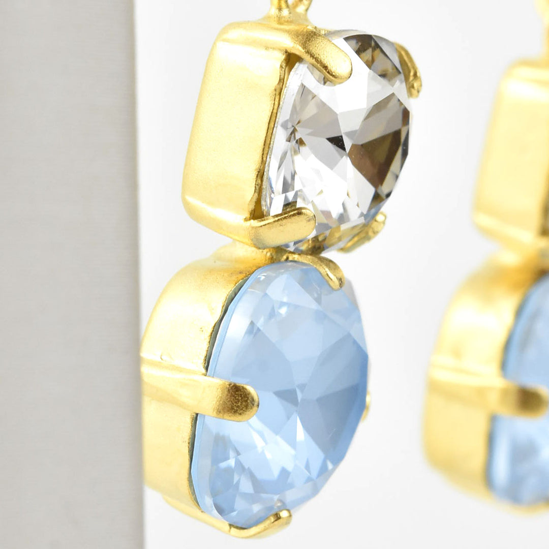 Air Blue & Crystal Two Stone Drops - Goldmakers Fine Jewelry