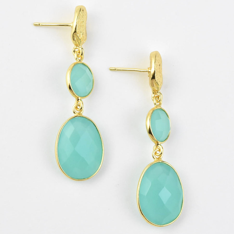 Aqua Chalcedony Double Drop Earrings - Goldmakers Fine Jewelry