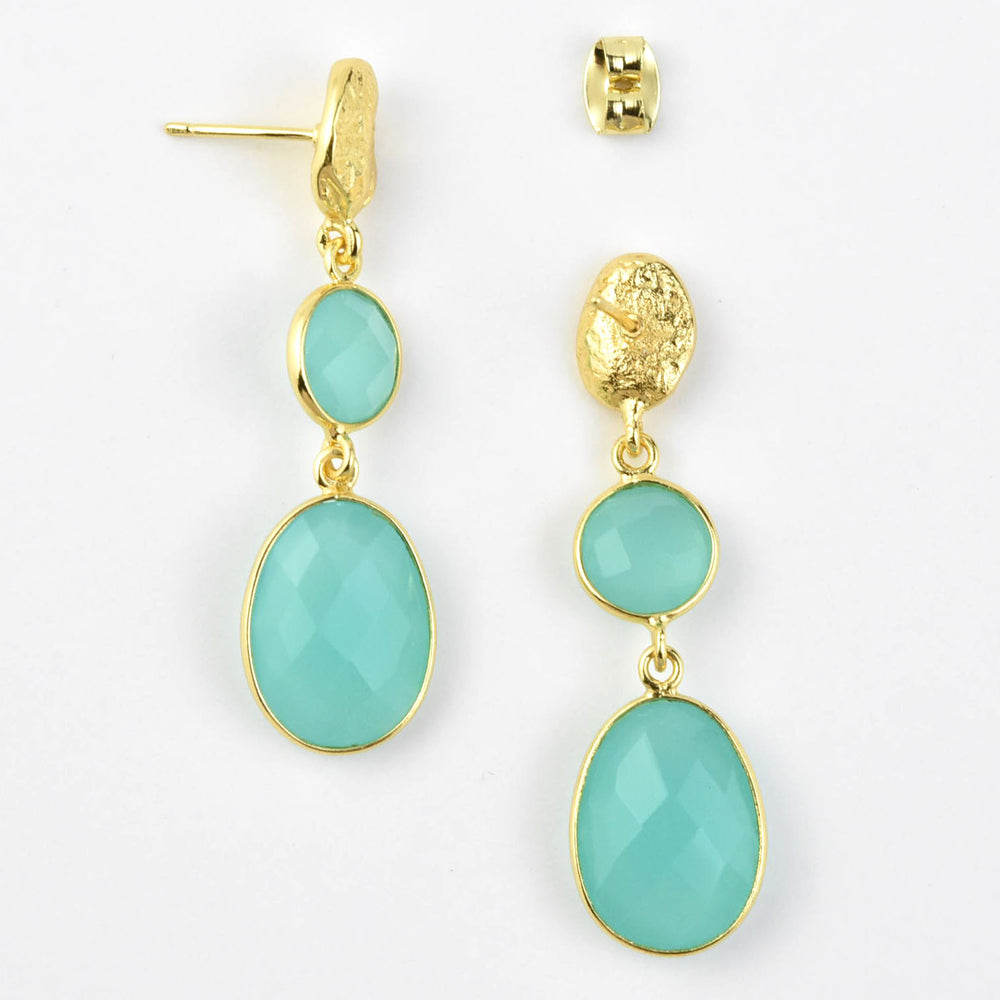 Aqua Chalcedony Double Drop Earrings - Goldmakers Fine Jewelry