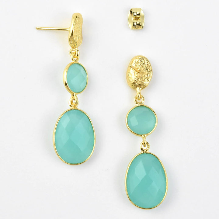 Aqua Chalcedony Double Drop Earrings - Goldmakers Fine Jewelry