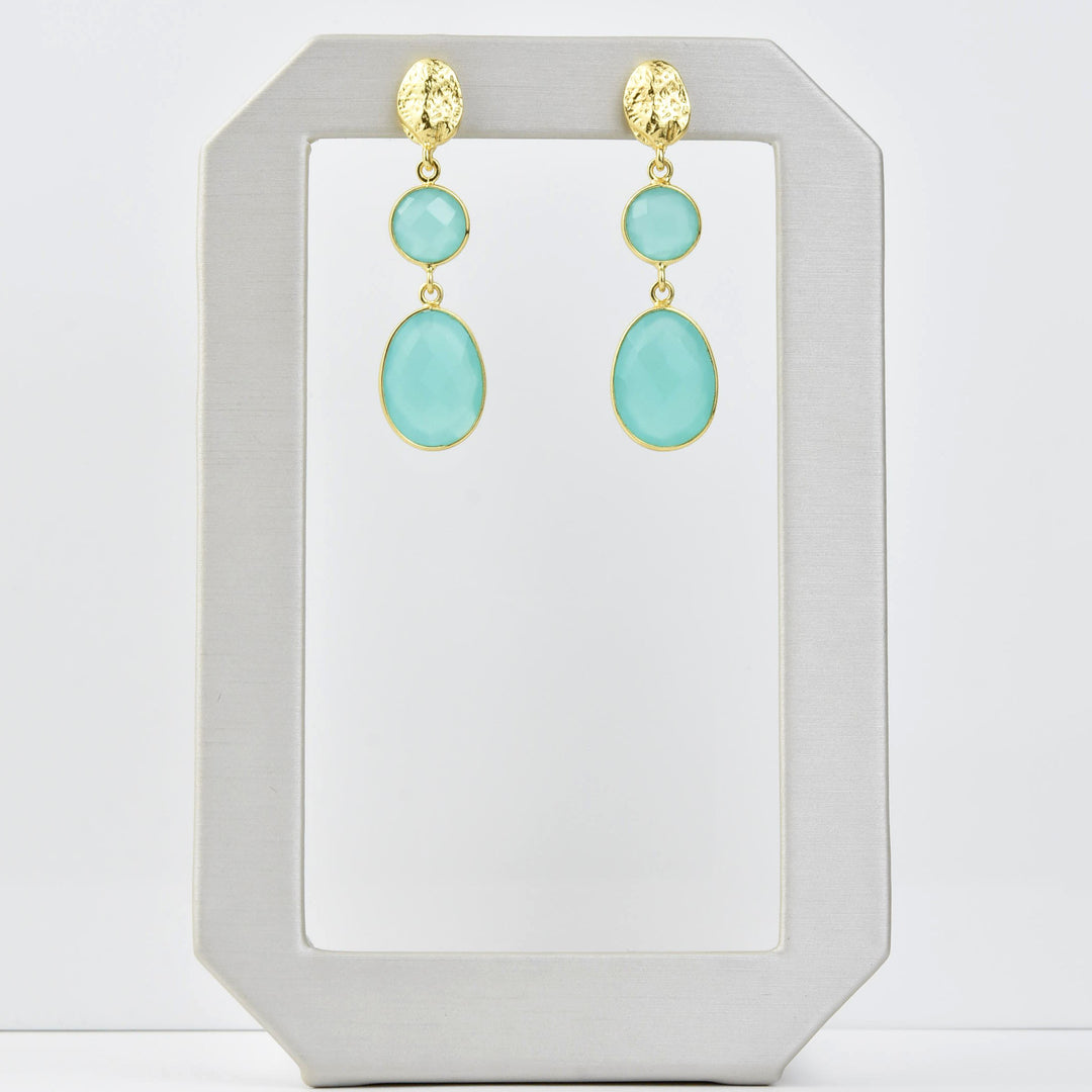 Aqua Chalcedony Double Drop Earrings - Goldmakers Fine Jewelry