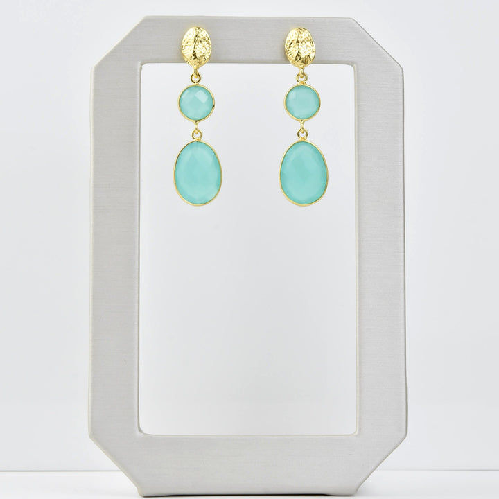 Aqua Chalcedony Double Drop Earrings - Goldmakers Fine Jewelry