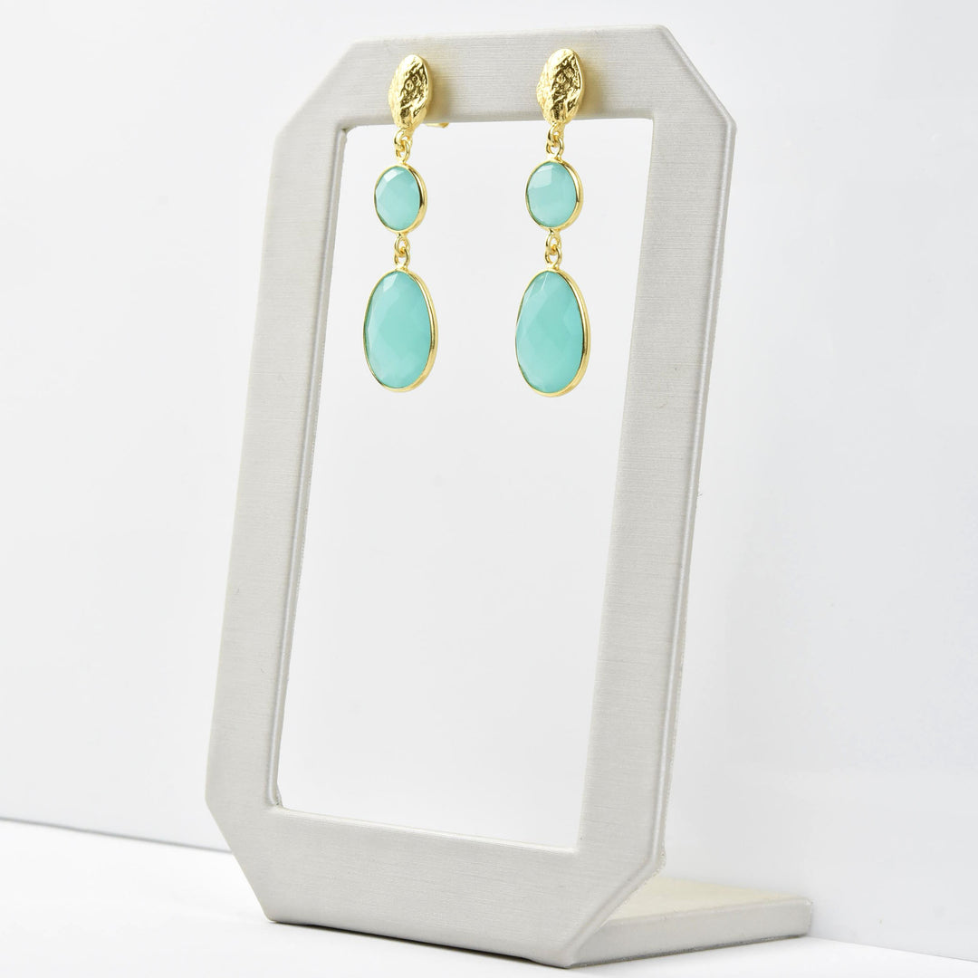 Aqua Chalcedony Double Drop Earrings - Goldmakers Fine Jewelry