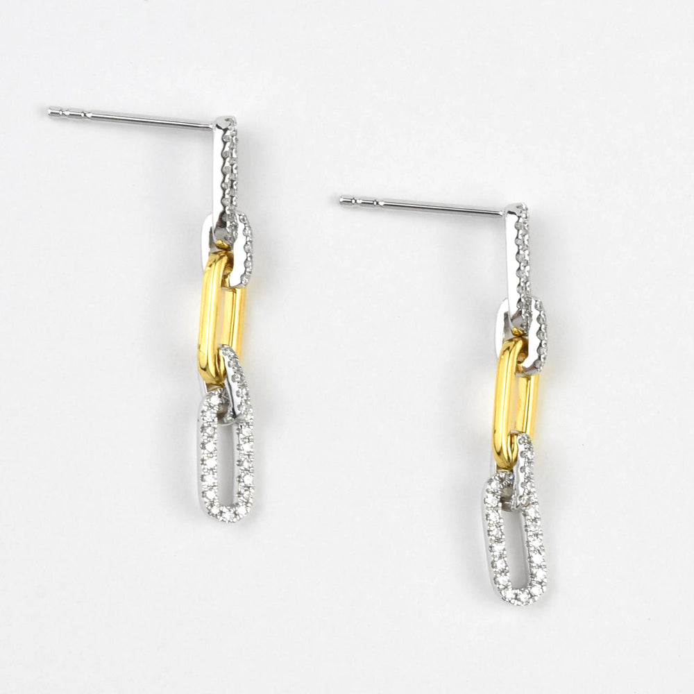 Pave Diamond, Yellow and White Gold Chain Link Earrings - Goldmakers Fine Jewelry