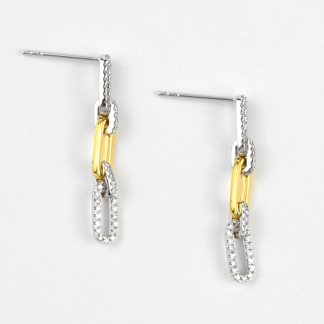 Pave Diamond, Yellow and White Gold Chain Link Earrings - Goldmakers Fine Jewelry