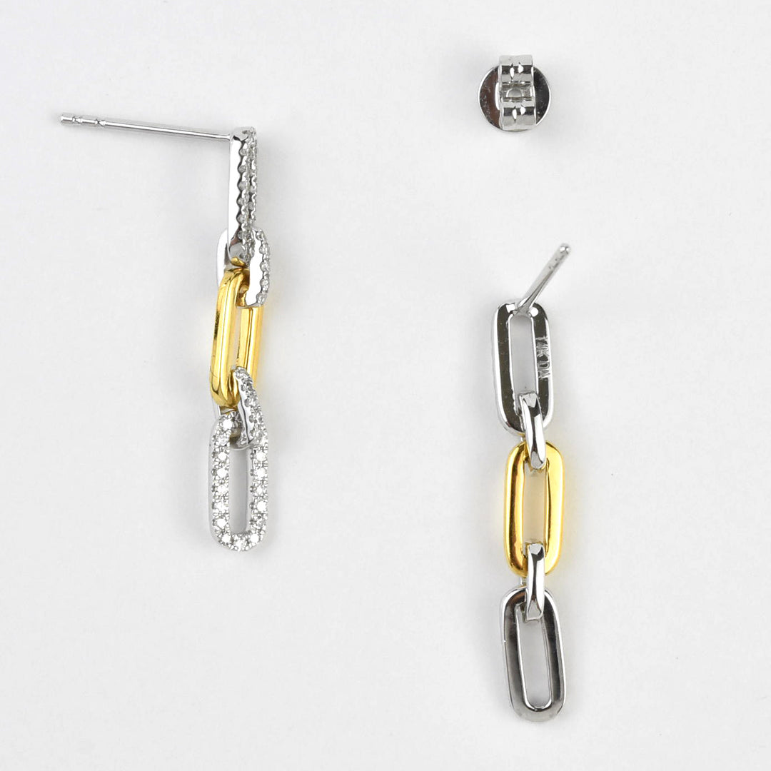 Pave Diamond, Yellow and White Gold Chain Link Earrings - Goldmakers Fine Jewelry