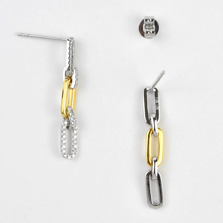 Pave Diamond, Yellow and White Gold Chain Link Earrings - Goldmakers Fine Jewelry