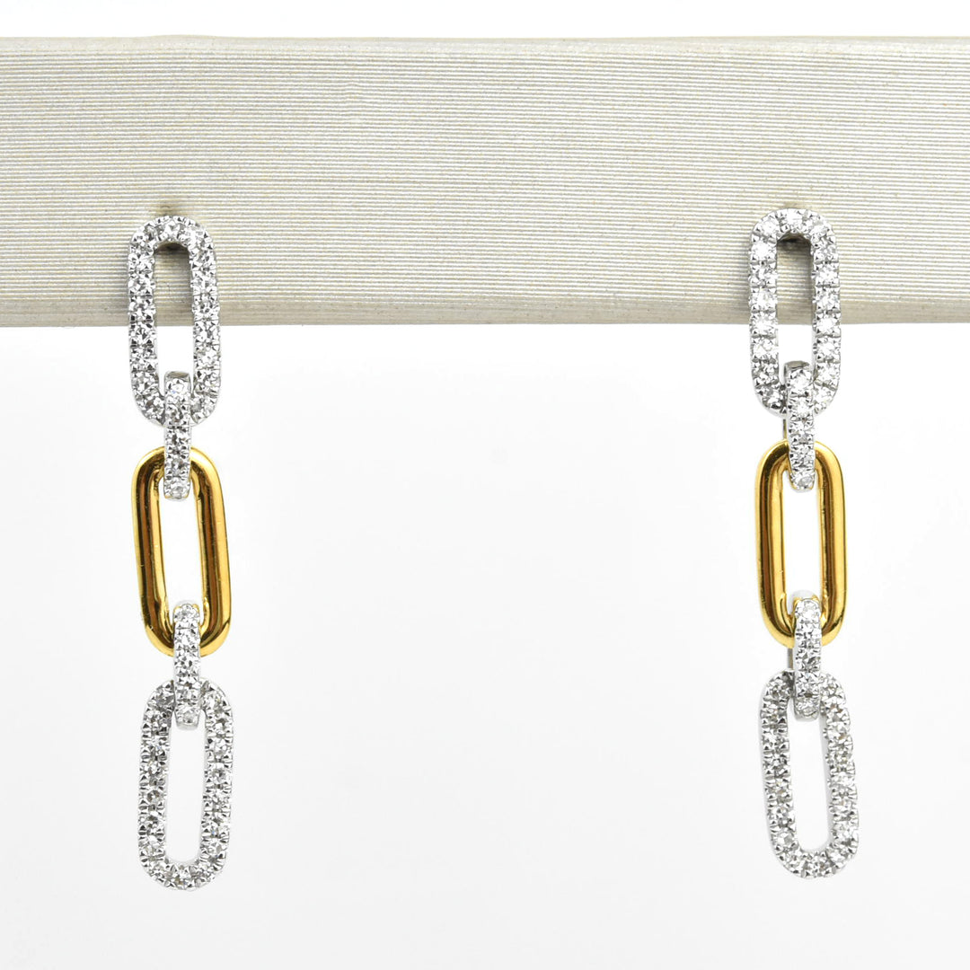 Pave Diamond, Yellow and White Gold Chain Link Earrings - Goldmakers Fine Jewelry