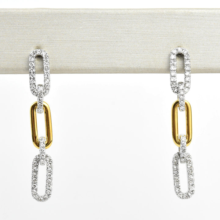 Pave Diamond, Yellow and White Gold Chain Link Earrings - Goldmakers Fine Jewelry