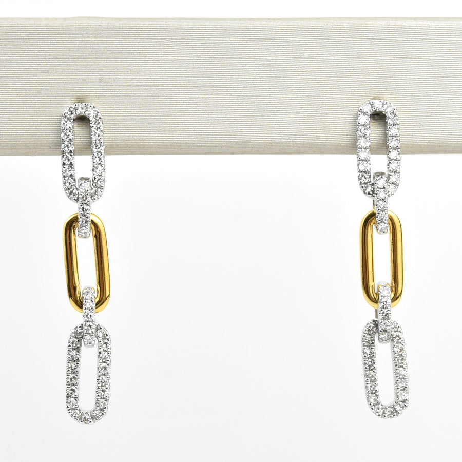 Pave Diamond, Yellow and White Gold Chain Link Earrings - Goldmakers Fine Jewelry