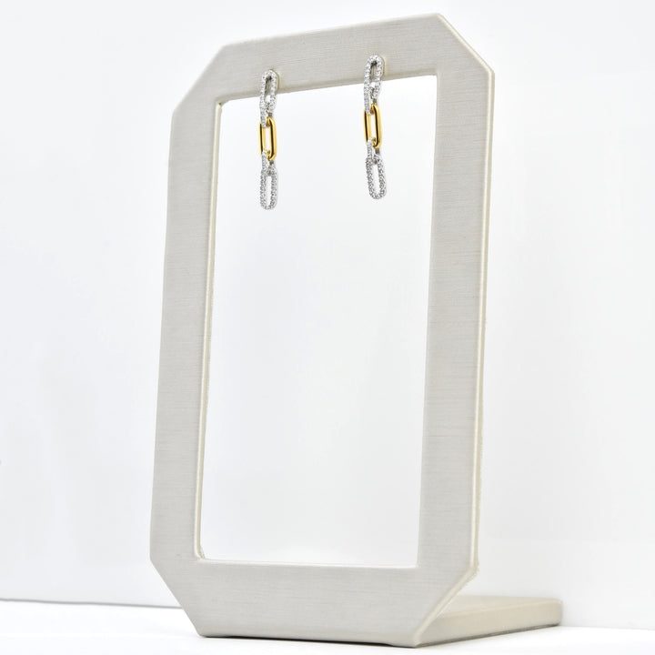 Pave Diamond, Yellow and White Gold Chain Link Earrings - Goldmakers Fine Jewelry