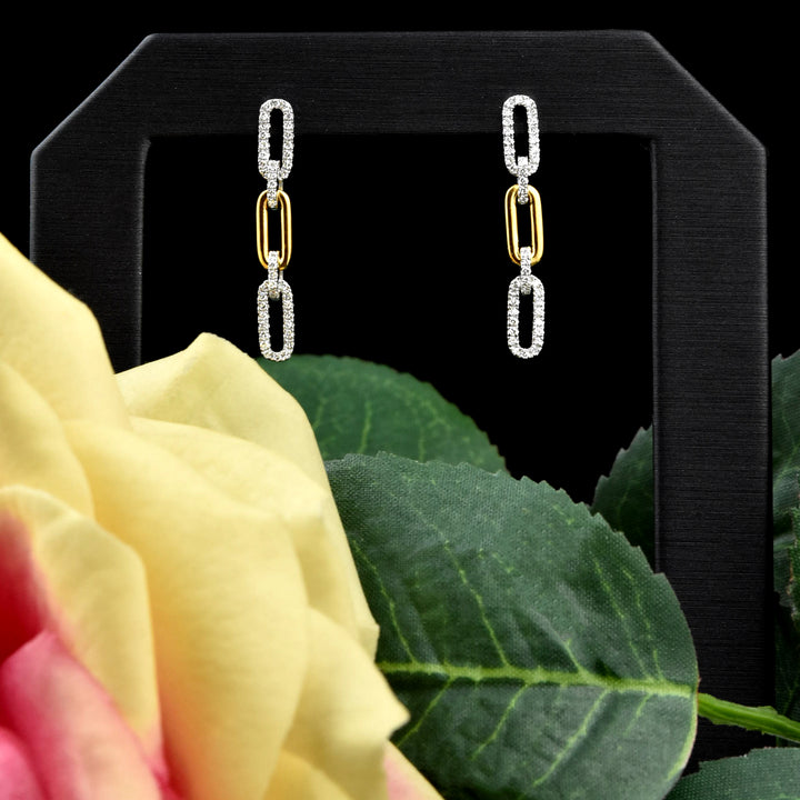 Pave Diamond, Yellow and White Gold Chain Link Earrings - Goldmakers Fine Jewelry