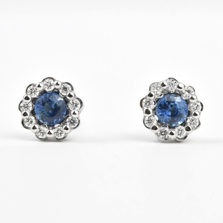Sapphire and Diamond Floral Halo Studs - Goldmakers Fine Jewelry