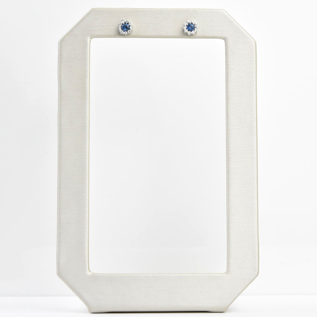 Sapphire and Diamond Floral Halo Studs - Goldmakers Fine Jewelry