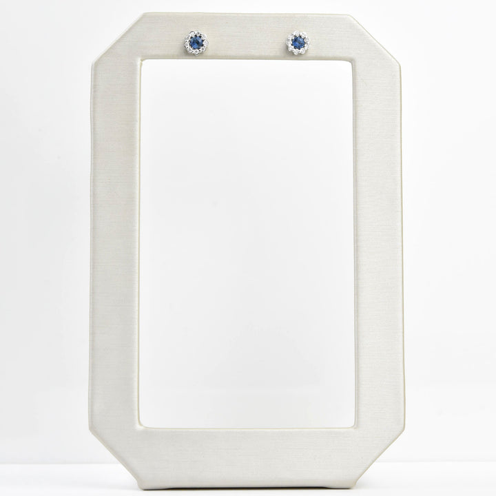 Sapphire and Diamond Floral Halo Studs - Goldmakers Fine Jewelry