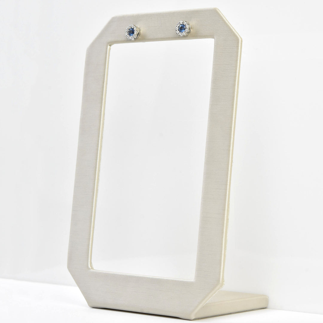 Sapphire and Diamond Floral Halo Studs - Goldmakers Fine Jewelry