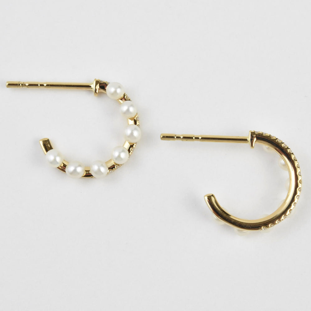 Pearl and Diamond Hoops in Yellow Gold - Goldmakers Fine Jewelry