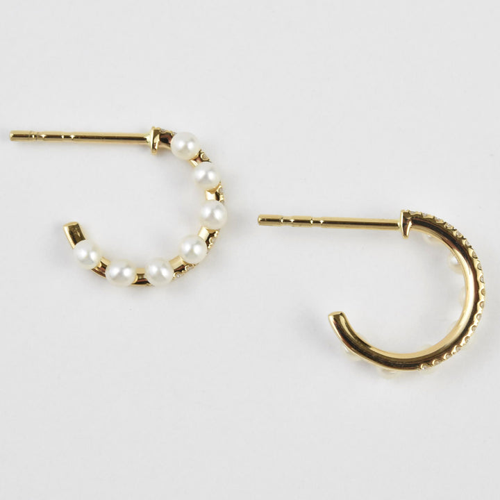 Pearl and Diamond Hoops in Yellow Gold - Goldmakers Fine Jewelry
