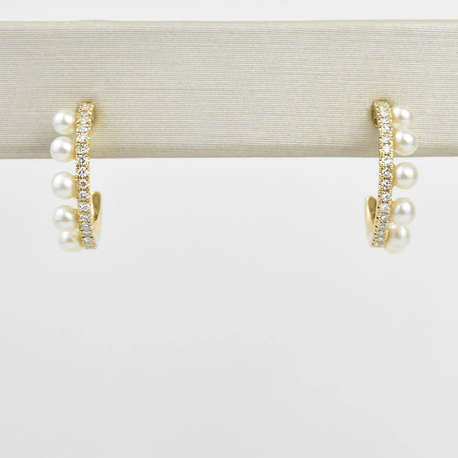 Pearl and Diamond Hoops in Yellow Gold - Goldmakers Fine Jewelry
