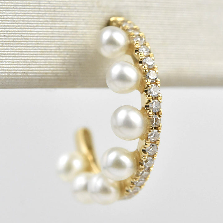 Pearl and Diamond Hoops in Yellow Gold - Goldmakers Fine Jewelry