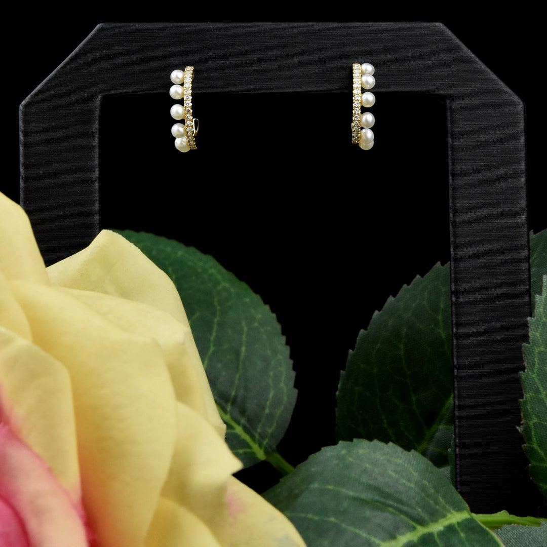 Pearl and Diamond Hoops in Yellow Gold - Goldmakers Fine Jewelry