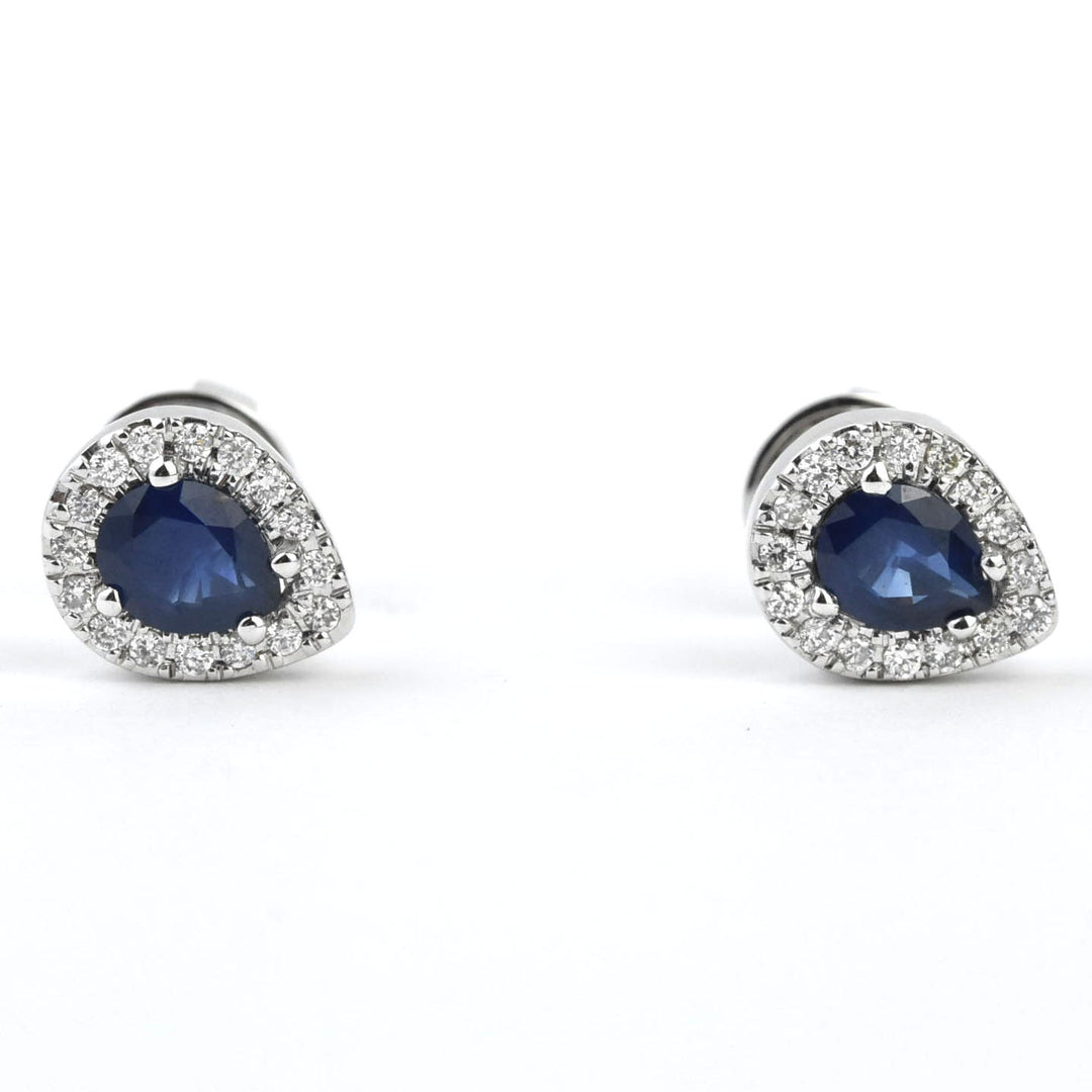 Sapphire and Diamond Halo Studs in White Gold - Goldmakers Fine Jewelry