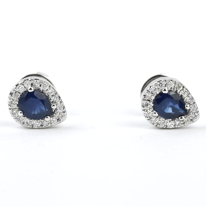 Sapphire and Diamond Halo Studs in White Gold - Goldmakers Fine Jewelry