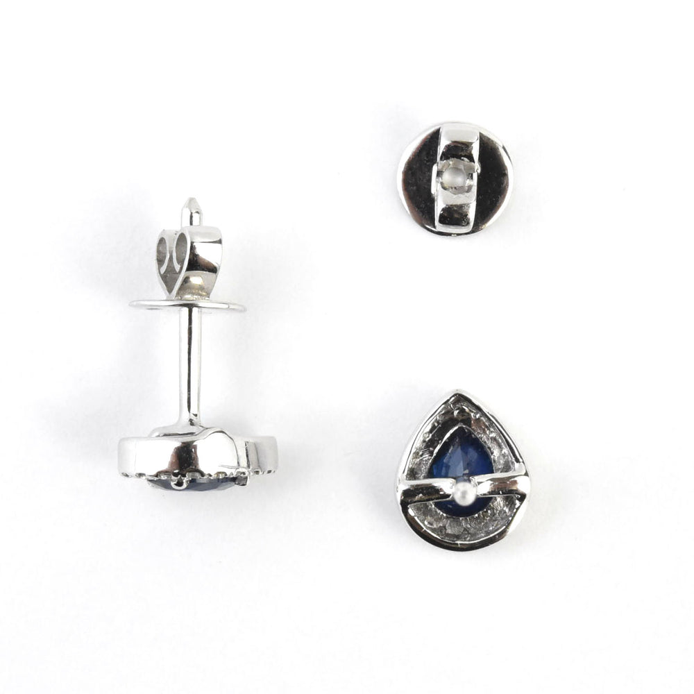 Sapphire and Diamond Halo Studs in White Gold - Goldmakers Fine Jewelry