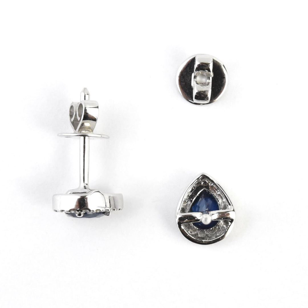 Sapphire and Diamond Halo Studs in White Gold - Goldmakers Fine Jewelry