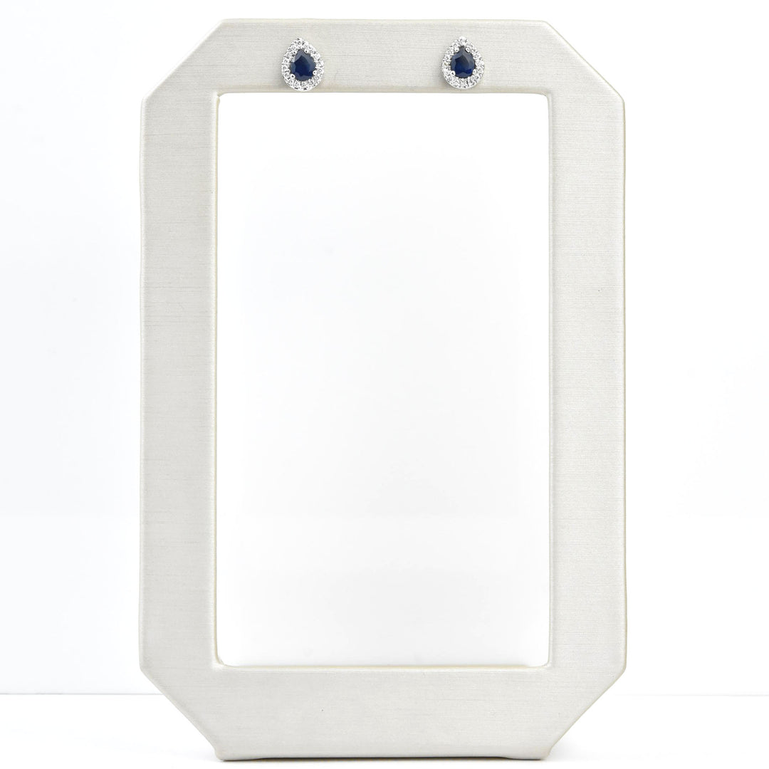 Sapphire and Diamond Halo Studs in White Gold - Goldmakers Fine Jewelry