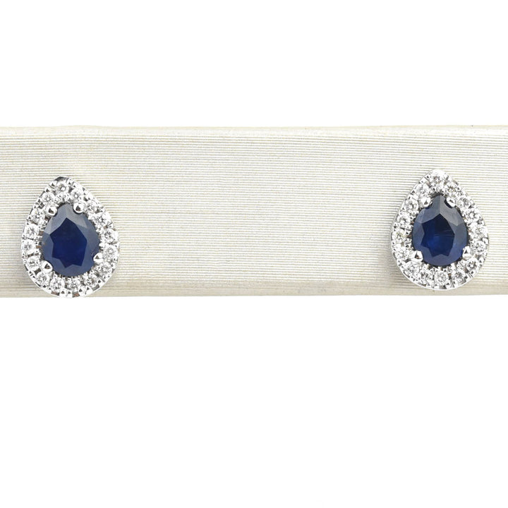 Sapphire and Diamond Halo Studs in White Gold - Goldmakers Fine Jewelry