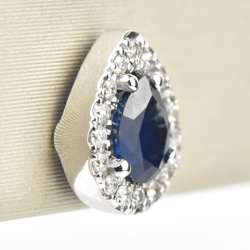 Sapphire and Diamond Halo Studs in White Gold - Goldmakers Fine Jewelry