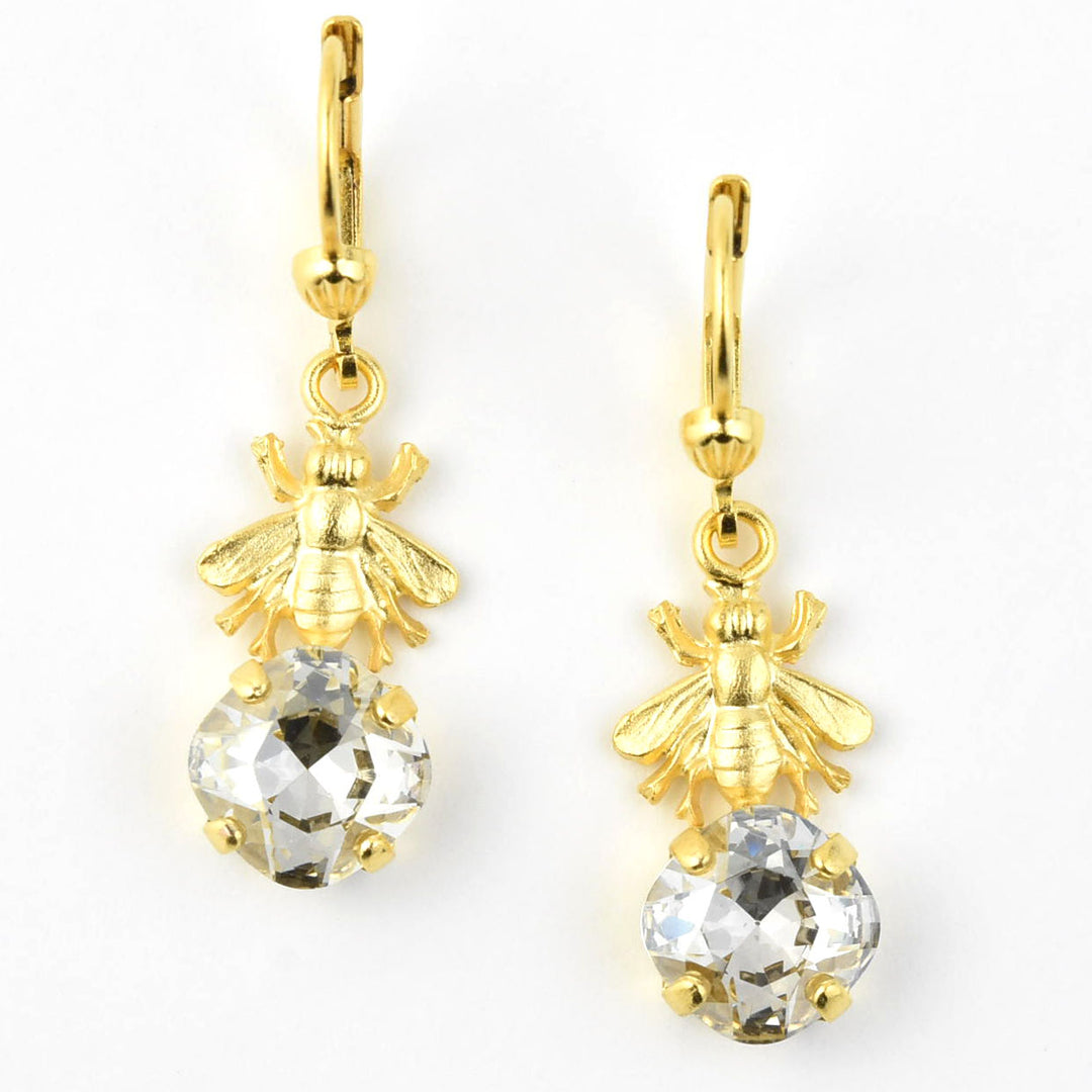 Gold Plated Bee with Crystal Earrings - Goldmakers Fine Jewelry