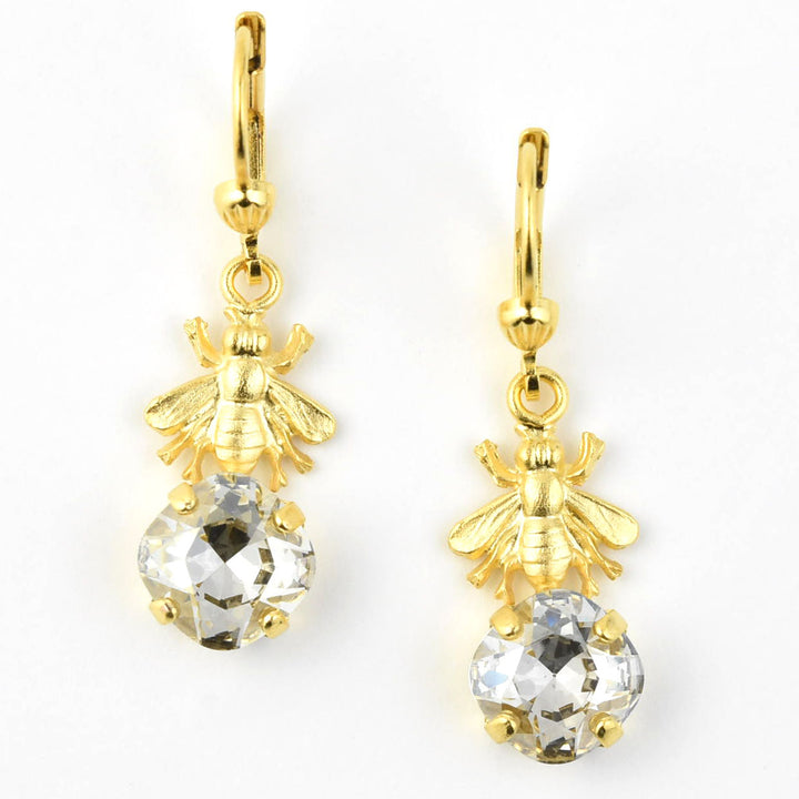 Gold Plated Bee with Crystal Earrings - Goldmakers Fine Jewelry