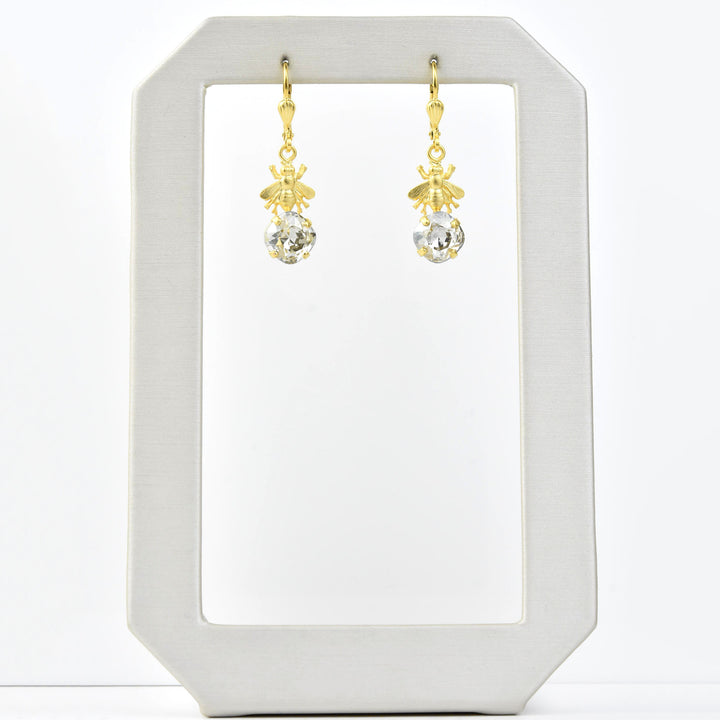 Gold Plated Bee with Crystal Earrings - Goldmakers Fine Jewelry