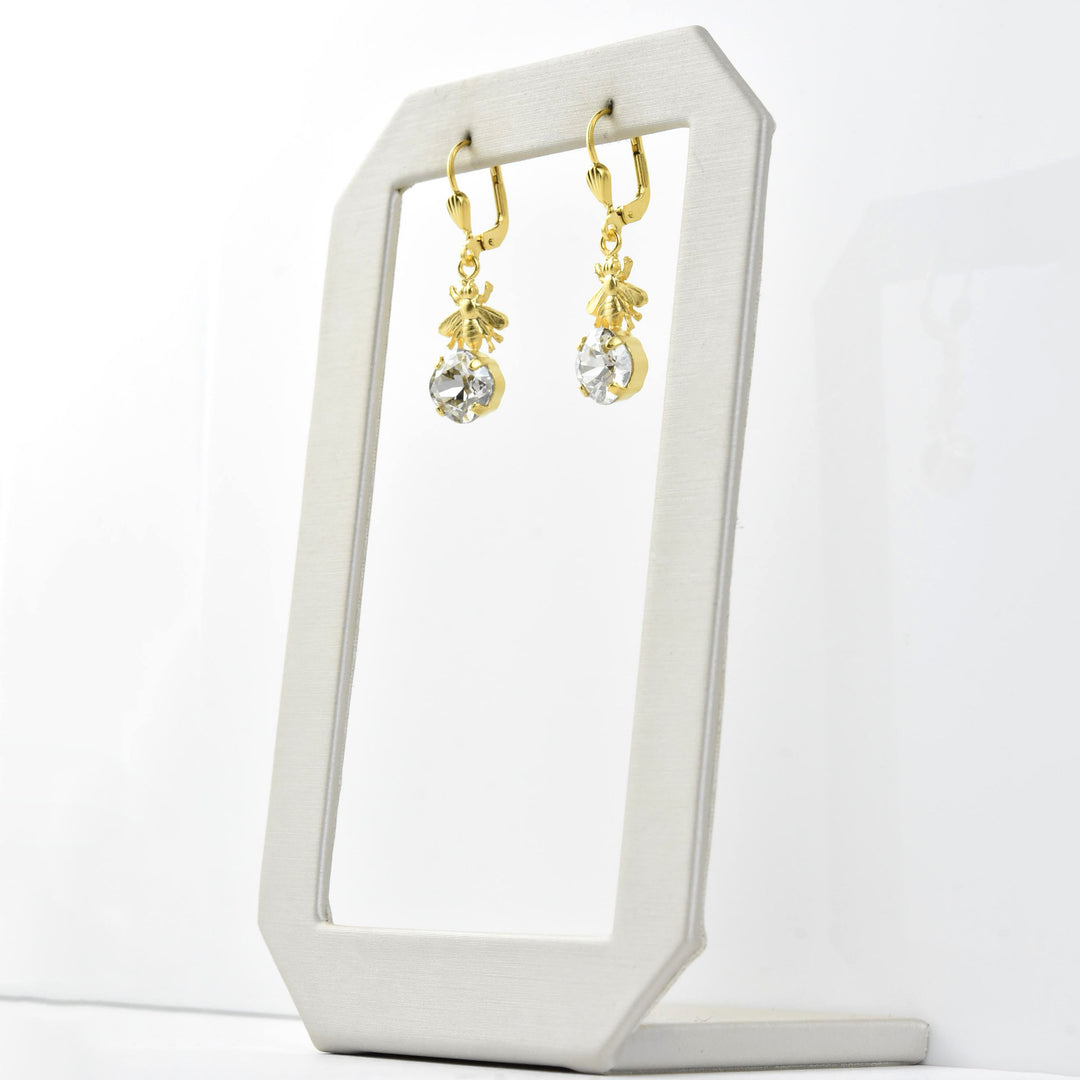Gold Plated Bee with Crystal Earrings - Goldmakers Fine Jewelry