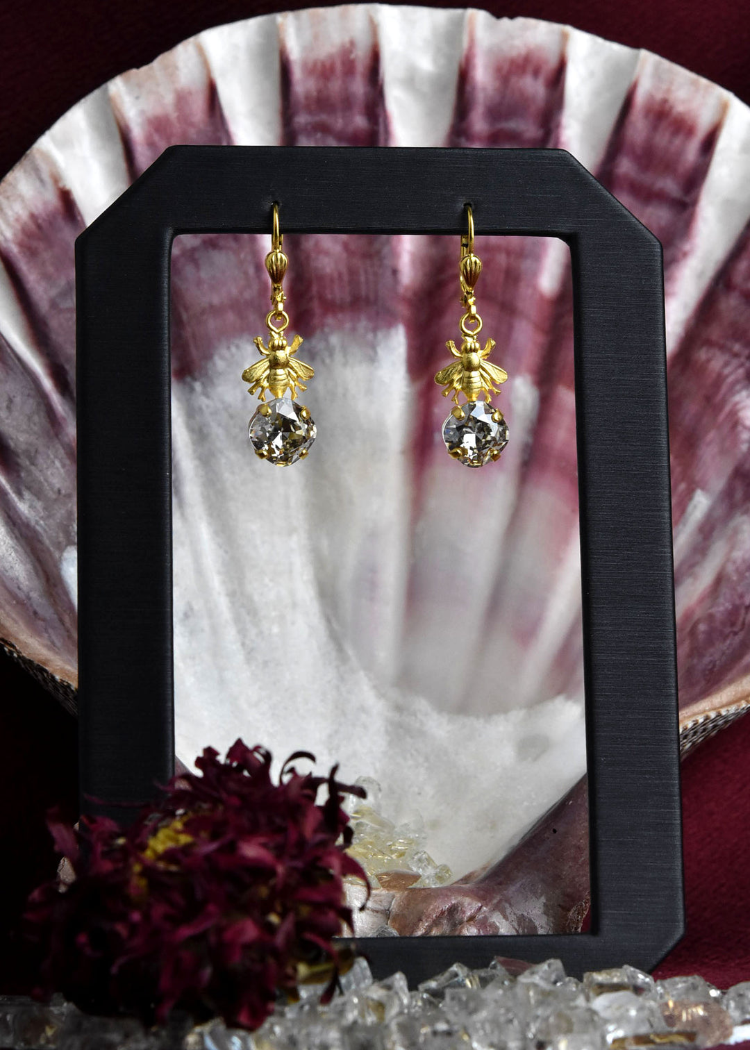 Gold Plated Bee with Crystal Earrings - Goldmakers Fine Jewelry