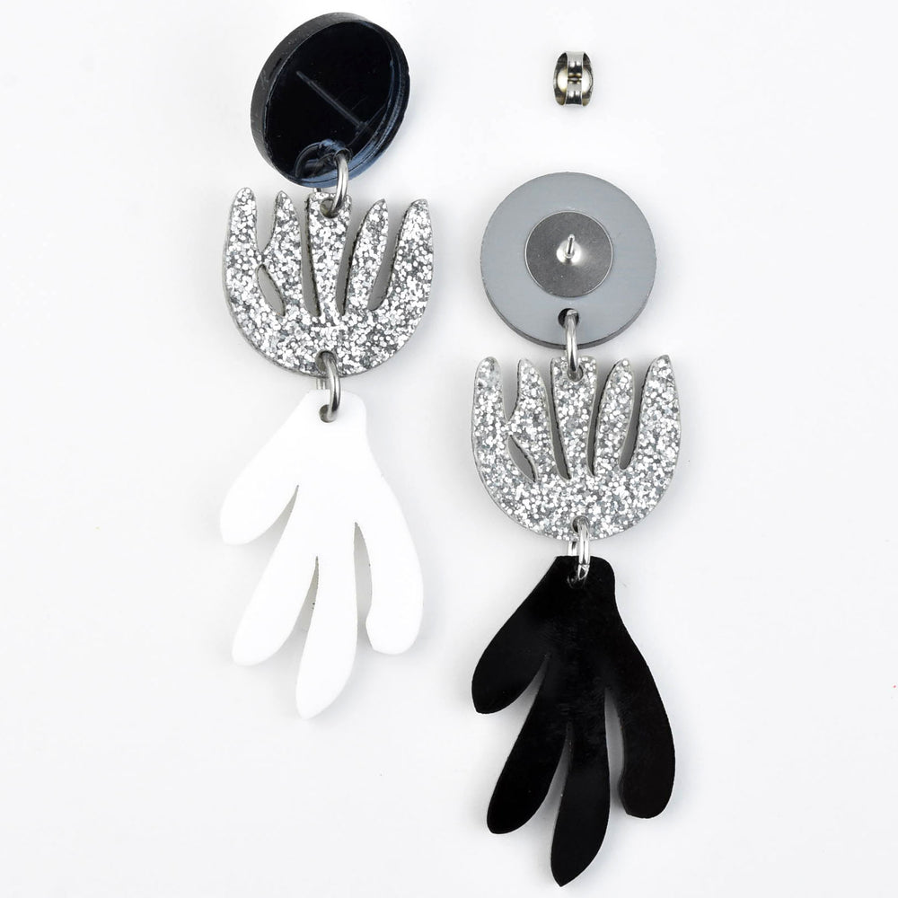 Matisse Post Earrings in White and Black - Goldmakers Fine Jewelry