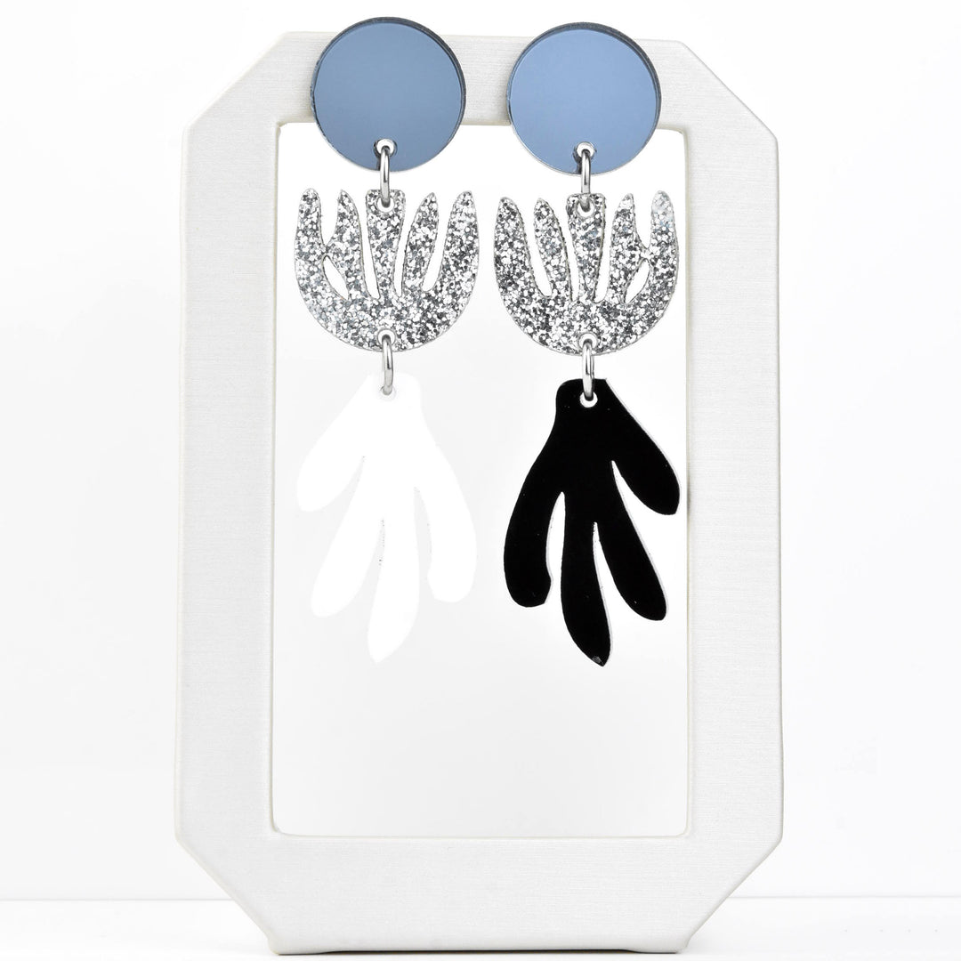 Matisse Post Earrings in White and Black - Goldmakers Fine Jewelry