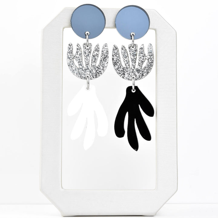 Matisse Post Earrings in White and Black - Goldmakers Fine Jewelry