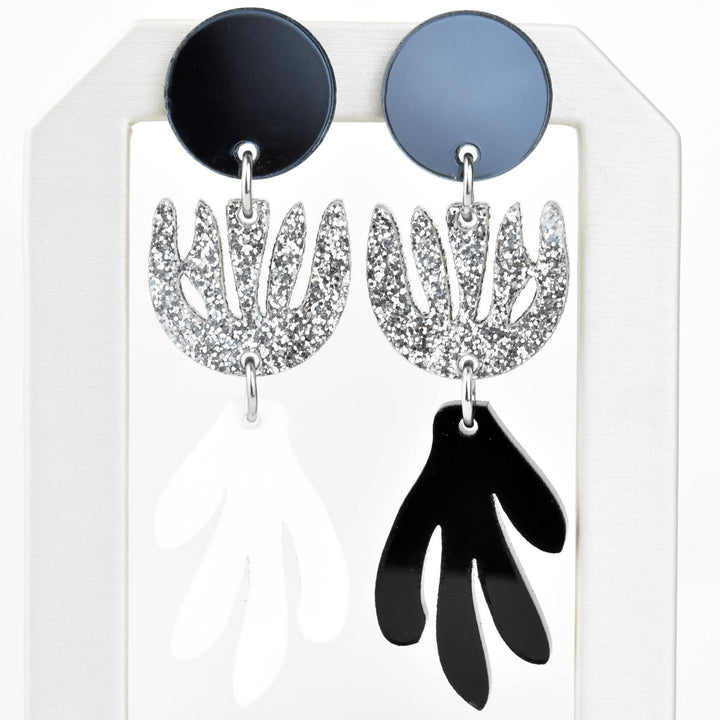 Matisse Post Earrings in White and Black - Goldmakers Fine Jewelry