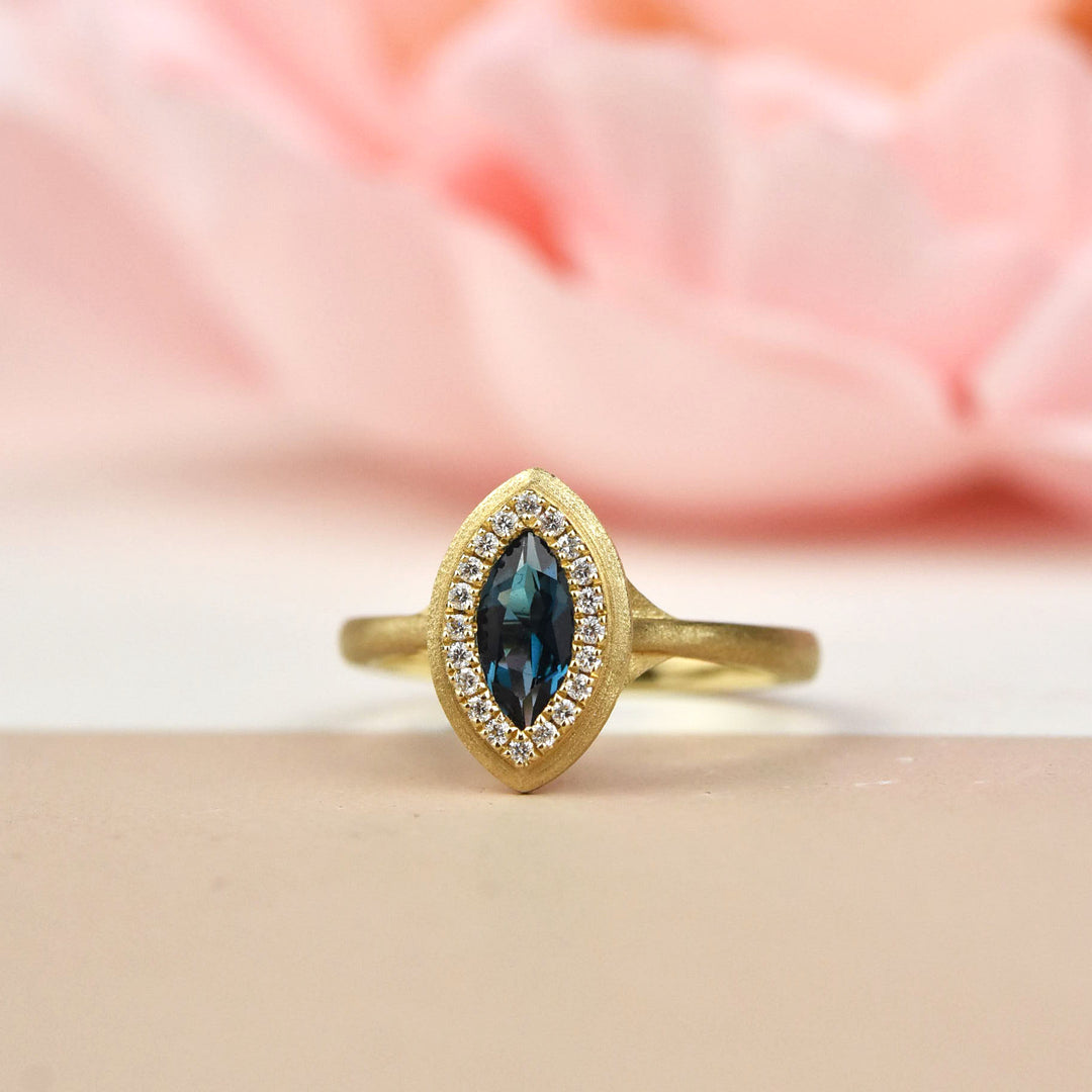Marquise London Blue Topaz and Diamond Ring - Goldmakers Fine Jewelry