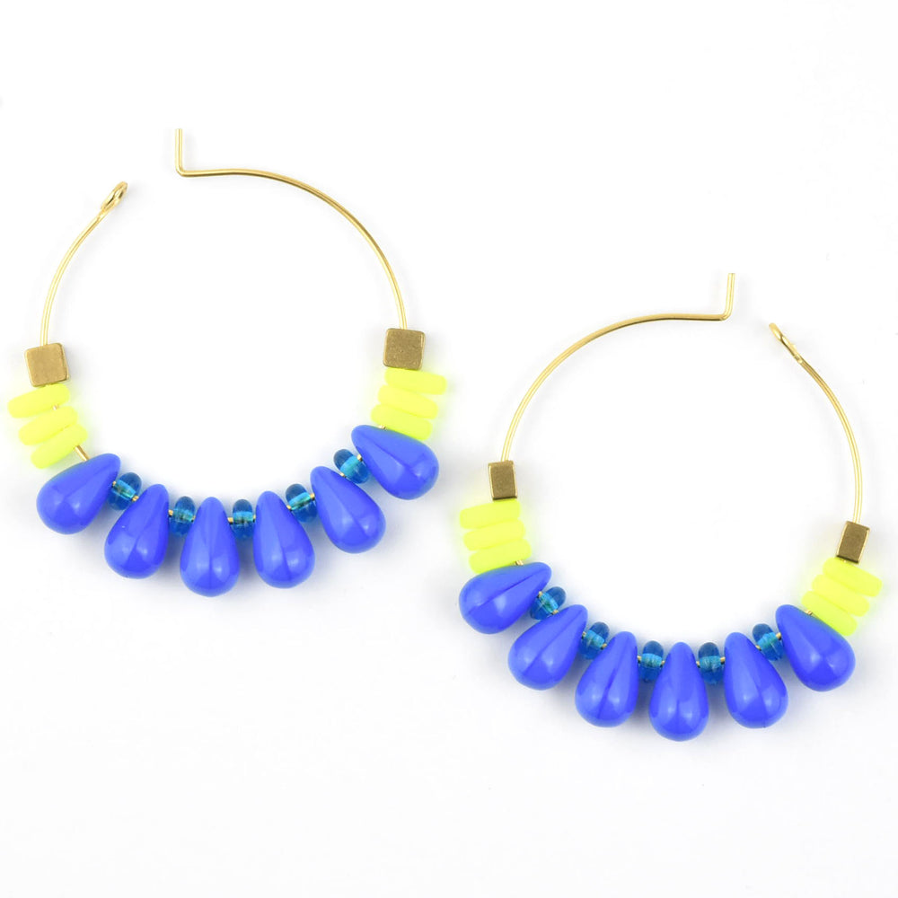 Blue and Neon Yellow Hoops - Goldmakers Fine Jewelry