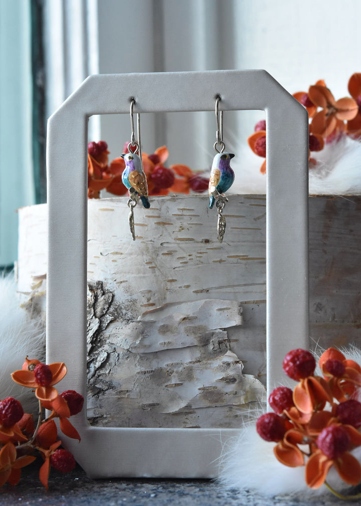 Blue Belly Bird Dangle Earrings - Goldmakers Fine Jewelry