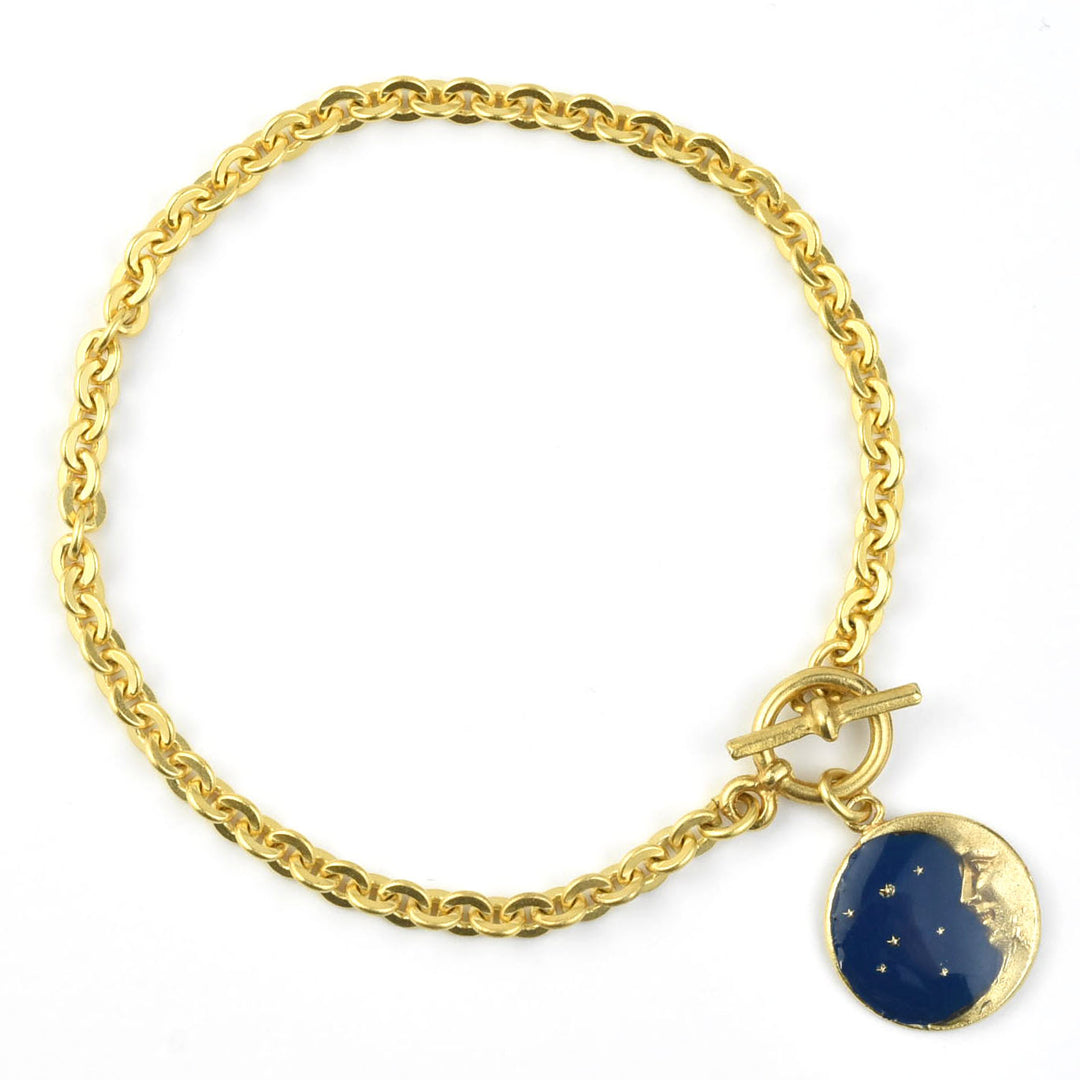 Blue Enamel Moon Bracelet - Goldmakers Fine Jewelry