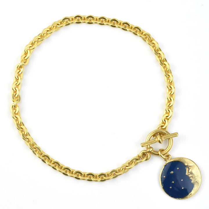 Blue Enamel Moon Bracelet - Goldmakers Fine Jewelry