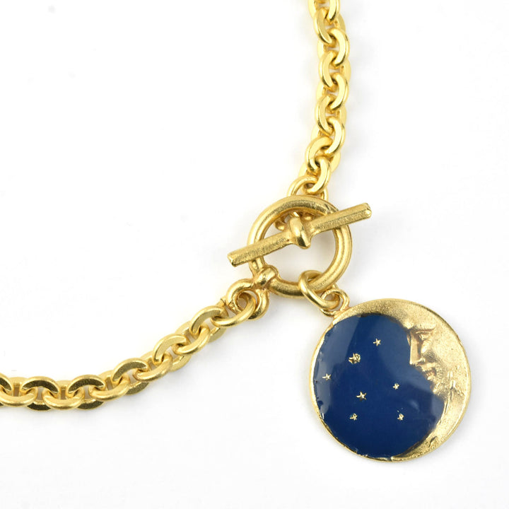 Blue Enamel Moon Bracelet - Goldmakers Fine Jewelry