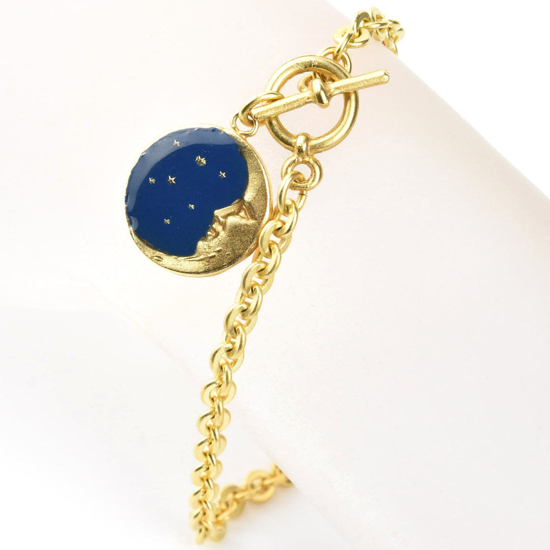Blue Enamel Moon Bracelet - Goldmakers Fine Jewelry