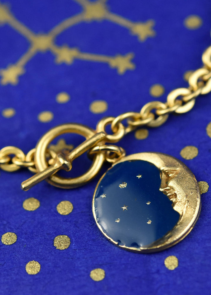 Blue Enamel Moon Bracelet - Goldmakers Fine Jewelry