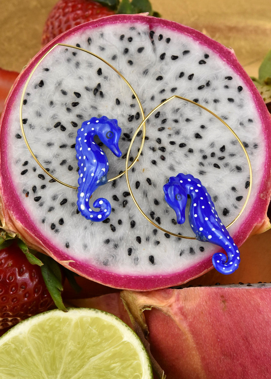 Blue Seahorse Hoop Earrings - Goldmakers Fine Jewelry